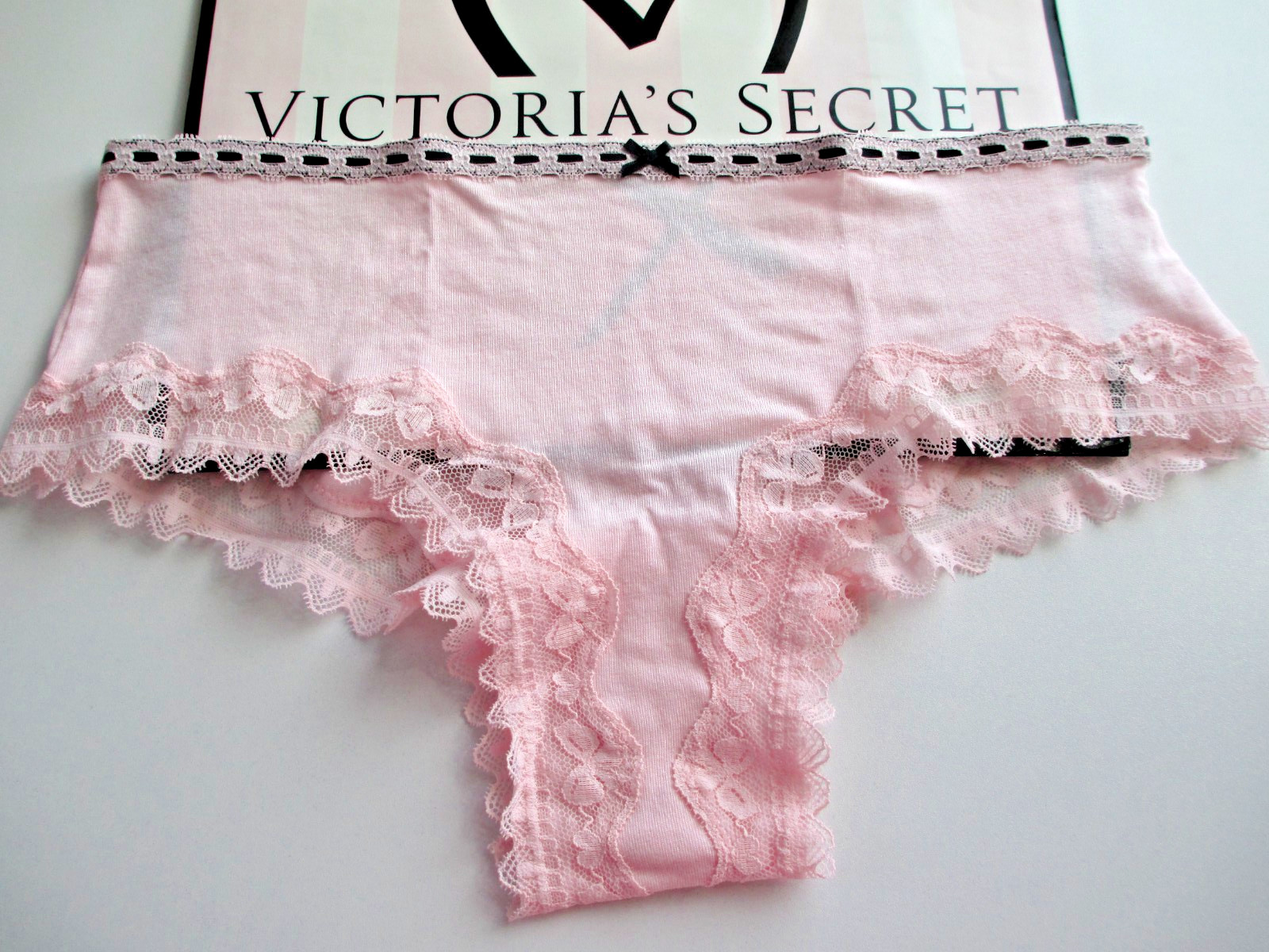 VICTORIA’S SECRET Ribbon Bow Cotton Cheeky Panty VS Pink S M L XL Lace Trim NWT