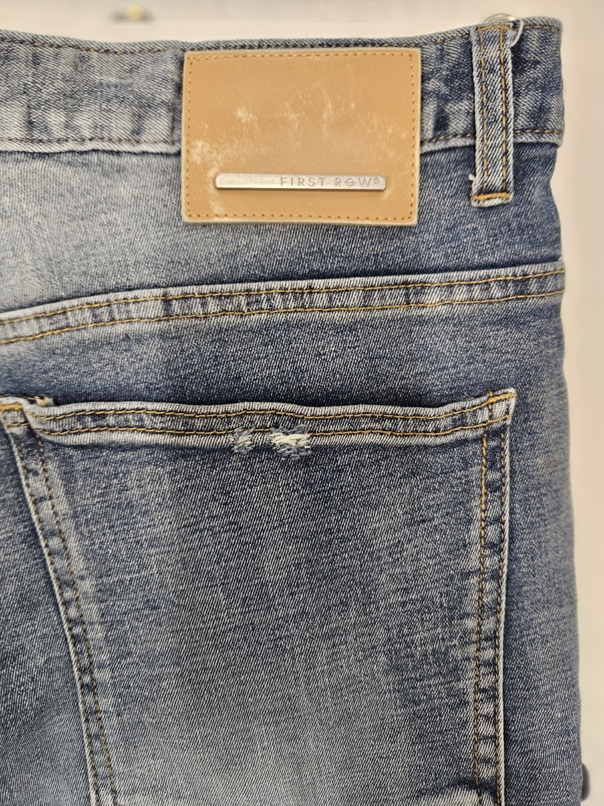 First Row Patch Jeans Mens Size 36×32 Blue Slim Style