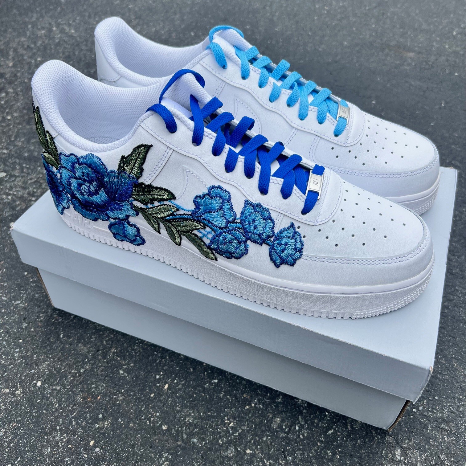 Air Force 1 Custom Rose ‘Blue Bloom’ Floral Shoes Mens 8 8.5 9 9.5 10 10.5 11 12