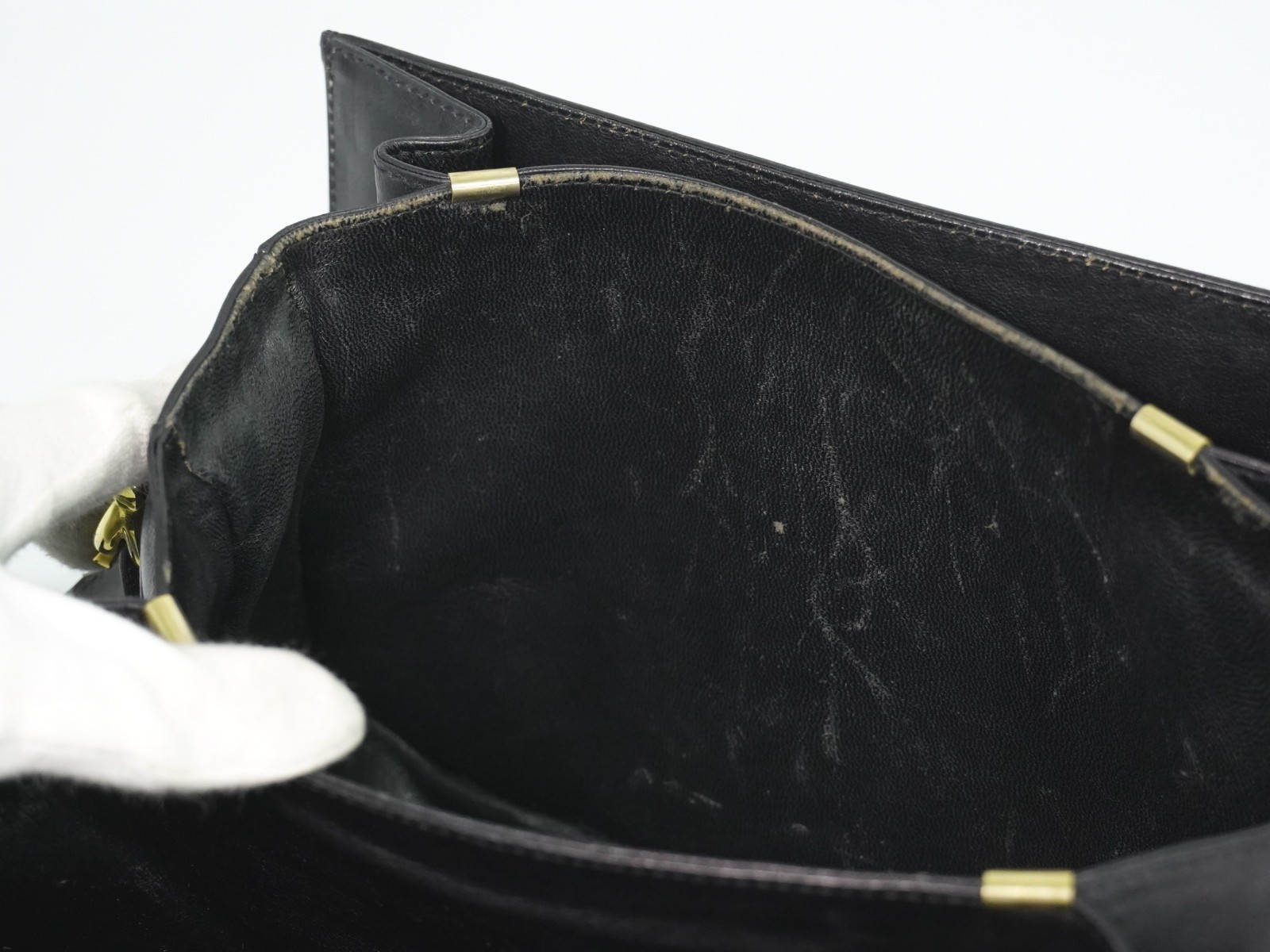 CELINE Horse Carriage Hardware Leather Shoulder Bag Black Gold