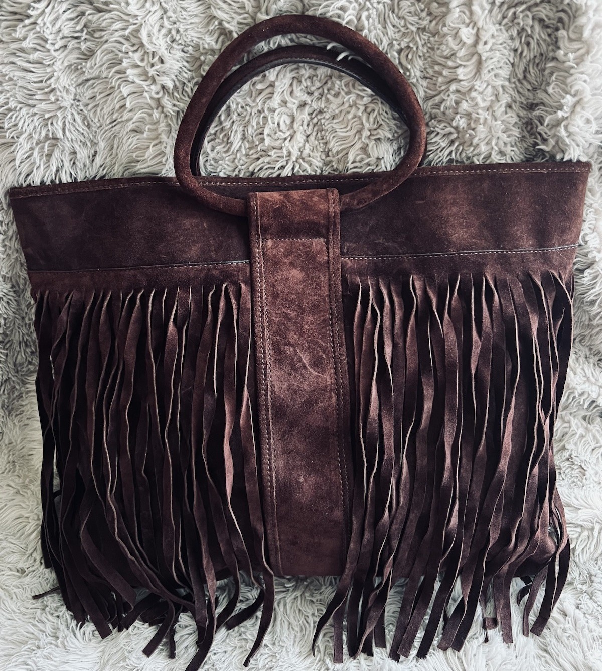 New LUCKY BRAND Tasseled Fringe Top Handle Handbag Suede Leather Bohemian TOTE