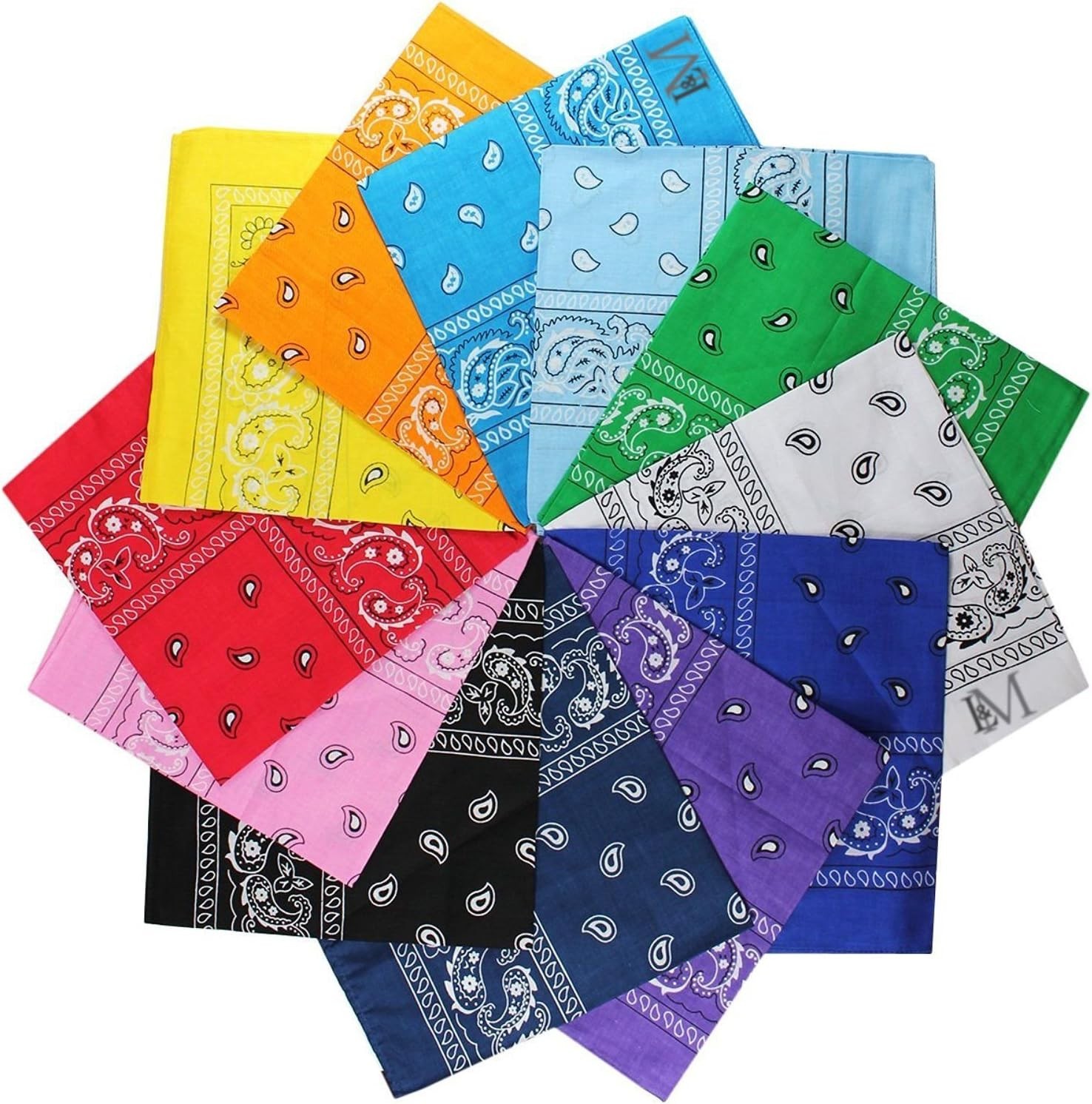 Multi-Colored 12-Pack Bandanas – 100% Soft Cotton for Stylish Outdoor Activities