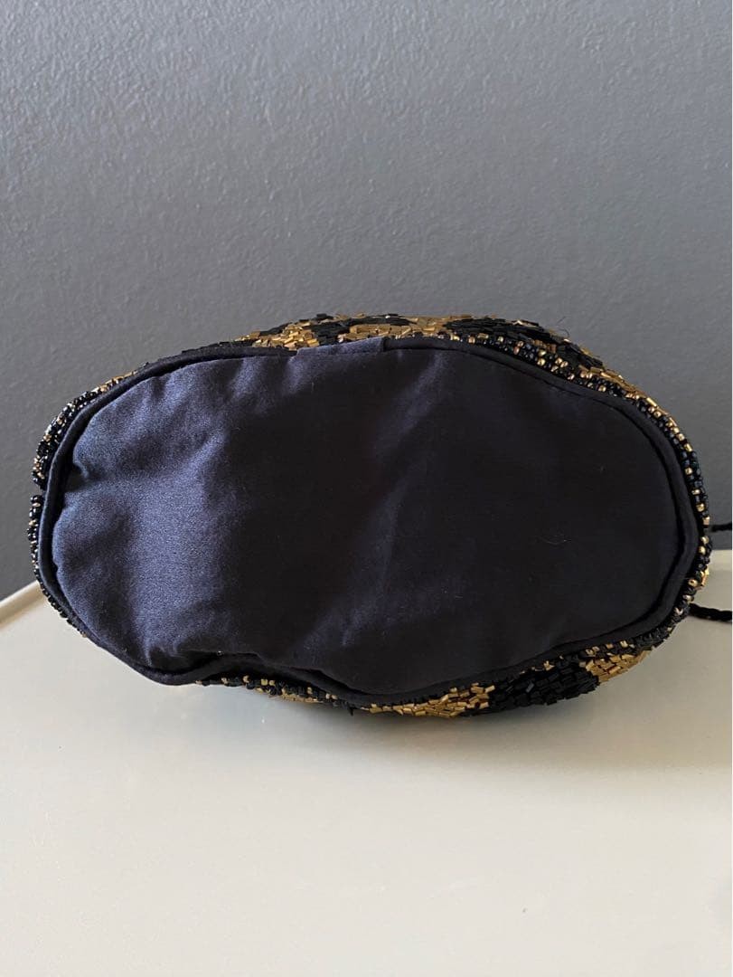 Vintage Leopard Beaded Party Bag Gold Tone Crossbody with Chain and Drawstring