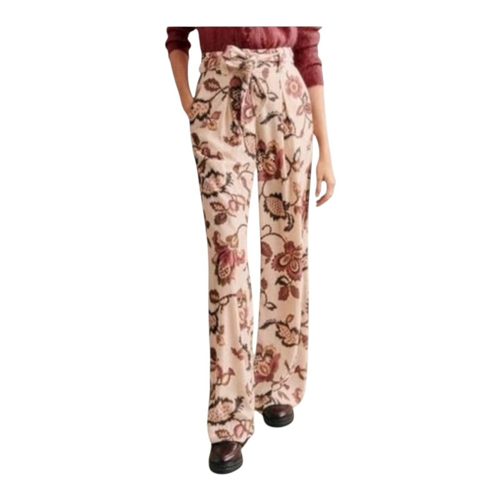 Sezane Velvet Niel Wide-Leg Trousers in Merveille Floral Print Size 43 US 10