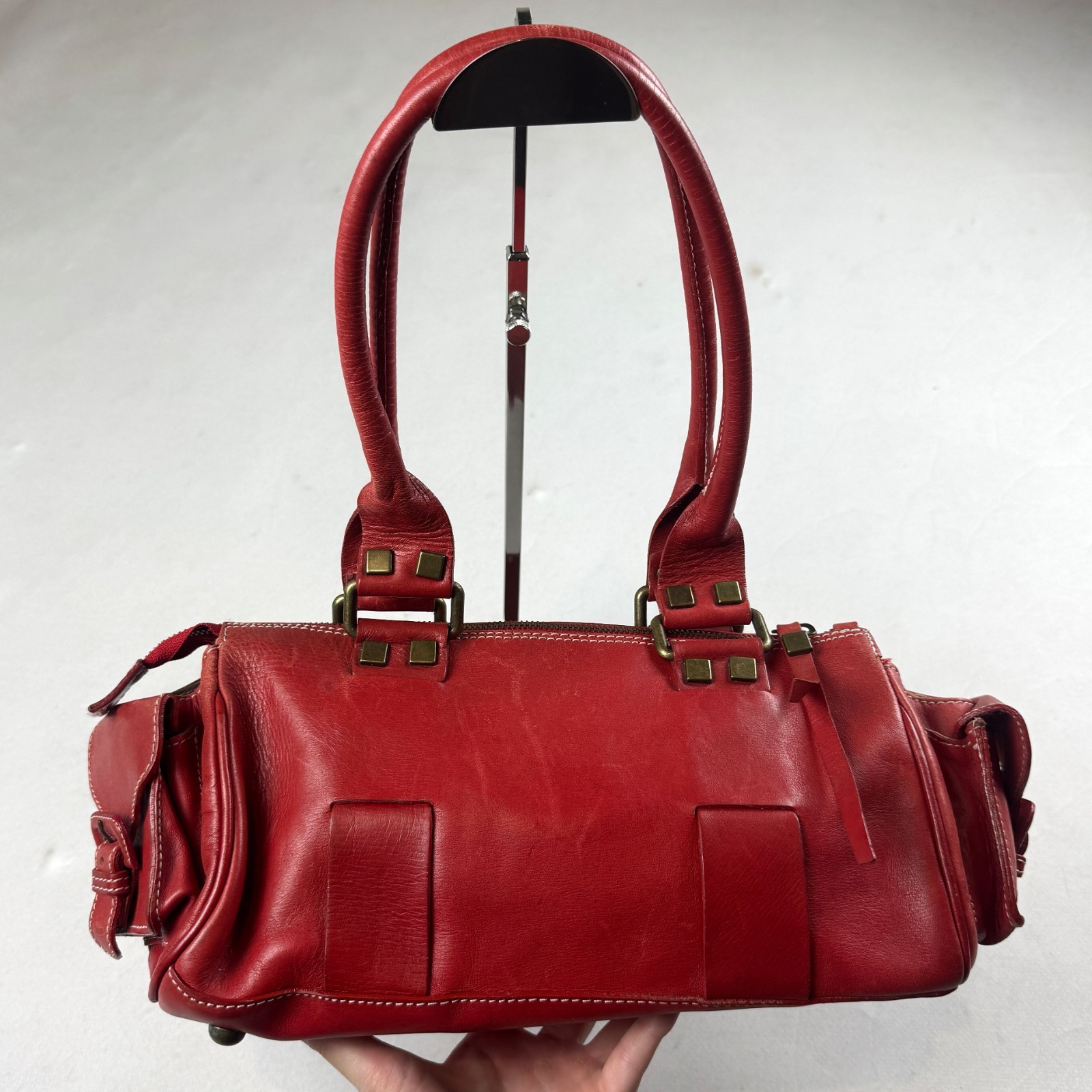 Contura Firenze Red Genuine Leather Shoulder Bag Vintage Y2K Handbag Italy