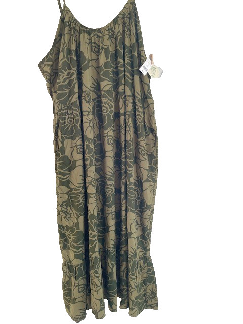 Dip Linen Blend Green Olive Floral Maxi Dress Womens 3X
