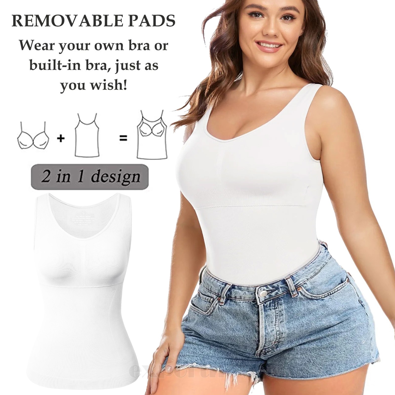 Women’s Cami Shaper Tummy Control Padded Bra Camisole Cami Compression Tank Top