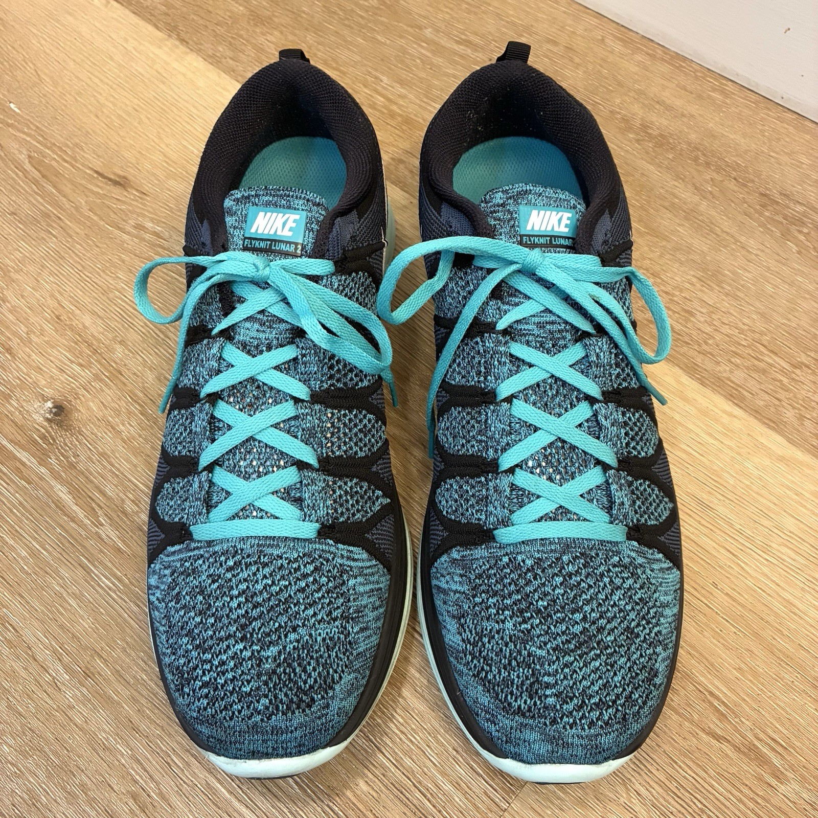 Nike Flyknit Lunar 2 Running Shoes Green Navy Teal Men’s US 14 Size 14