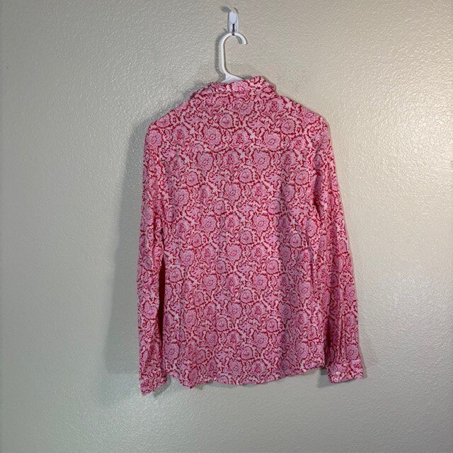 J McLaughlin Top Womens 8 Button Shirt Long Sleeve Red Pink White Paisley Floral