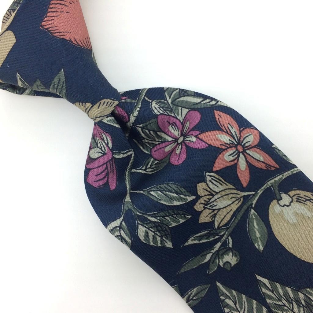 Lord & Taylor Tie Black Orange Tan Leaves Flower Silk Necktie Ties #I23 Vtg/Rare