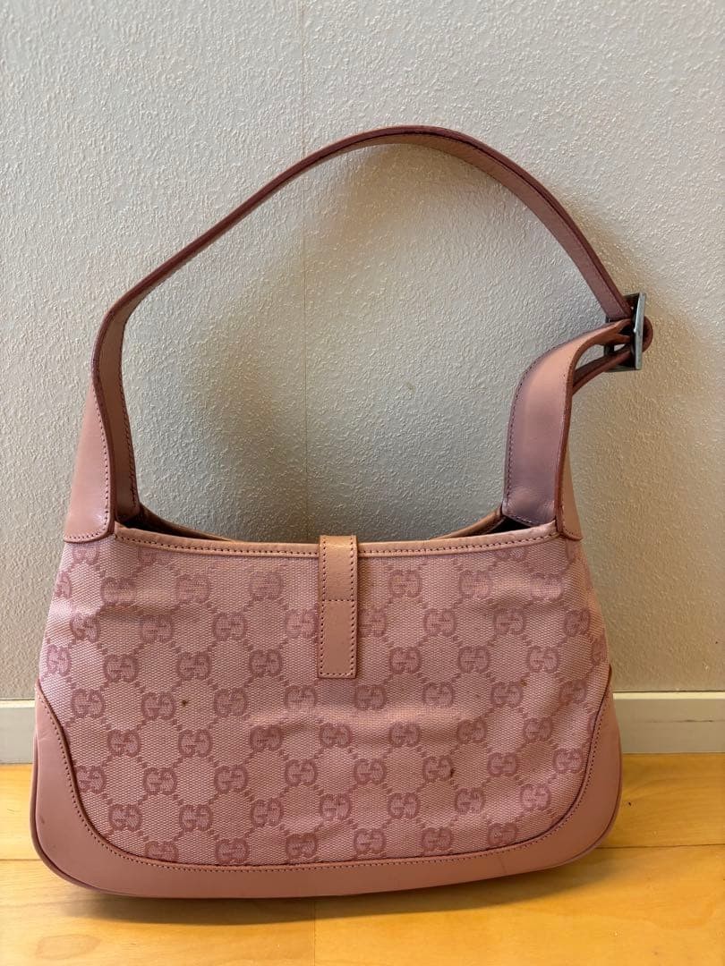 Gucci Pink GG pattern Canvas Leather Shoulder Bag Jackie 0013735 Used from Japan