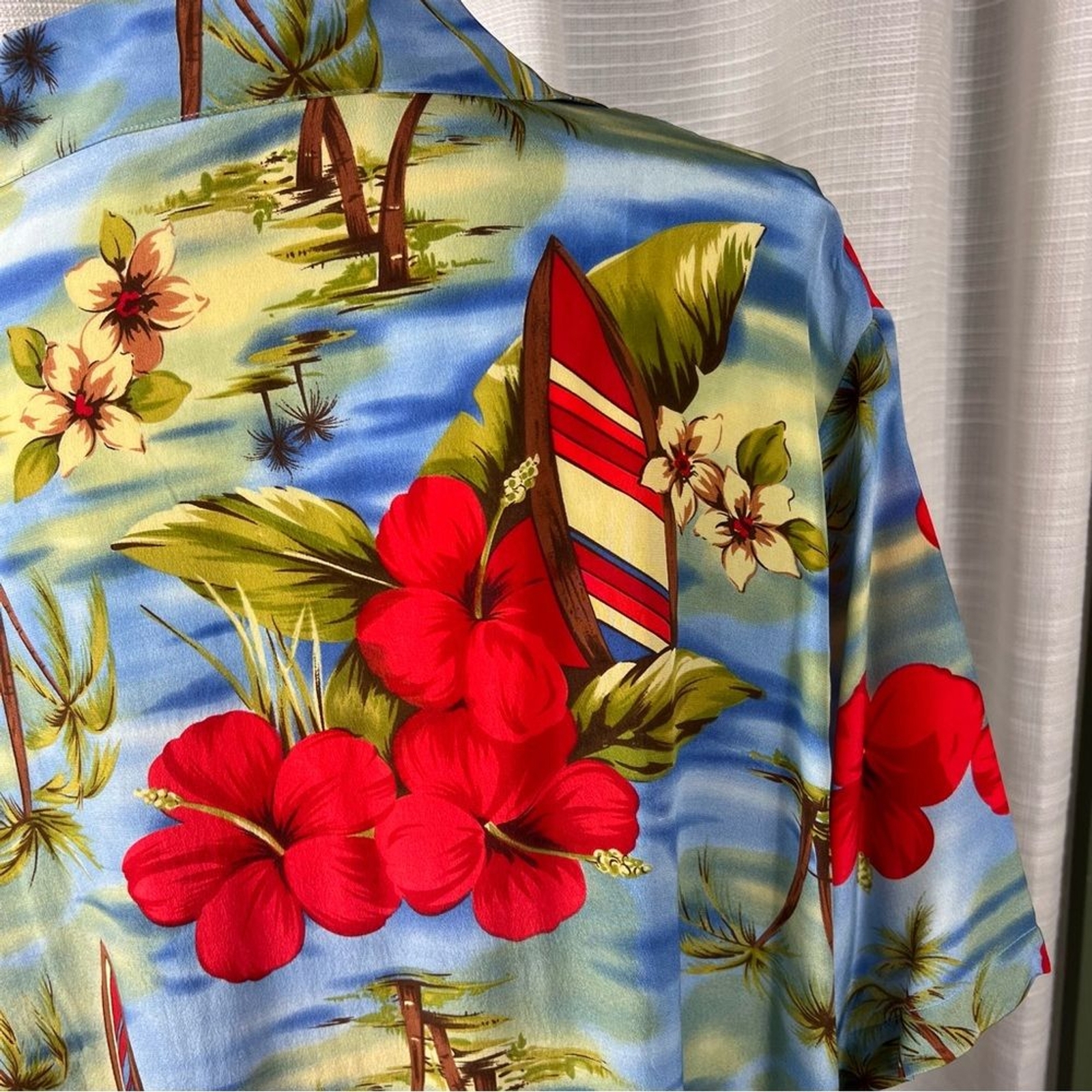 Hawaiian Silk American Classics by Anne Bowen Button Front Short Sleeves 3X Blue