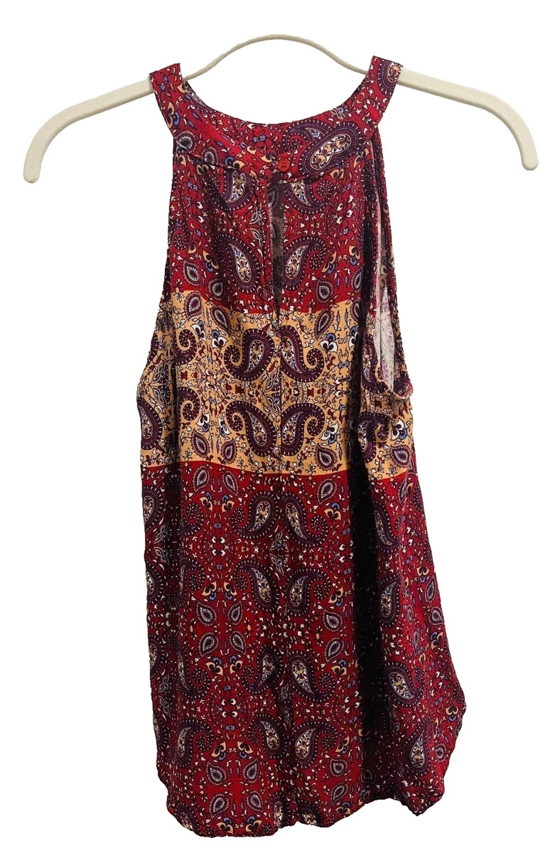 Women’s Gently Used Cropped Multicolor Paisley Halter Neck Sleeveless Blouse