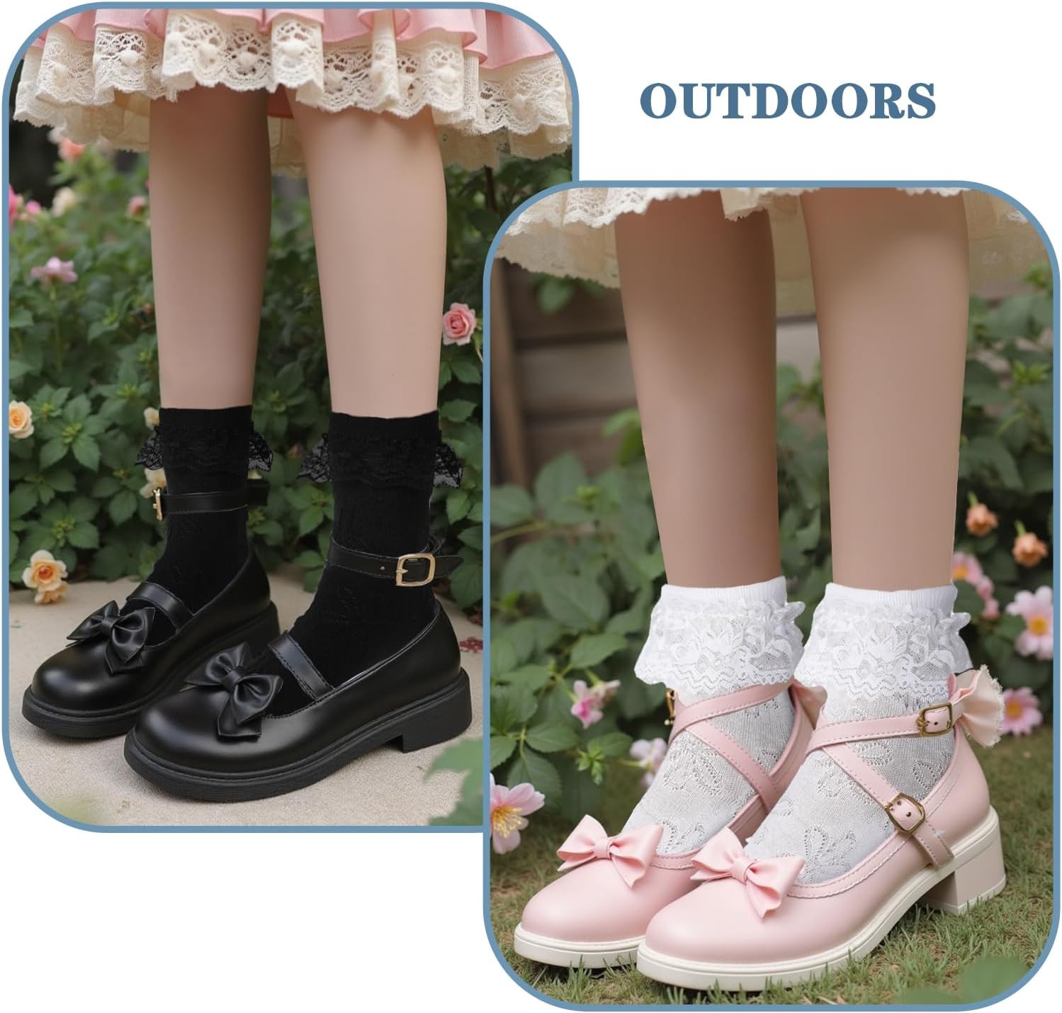 2pairs White Ruffle Socks for Women Turn-Cuff Lace Frilly Ankle Comfortable