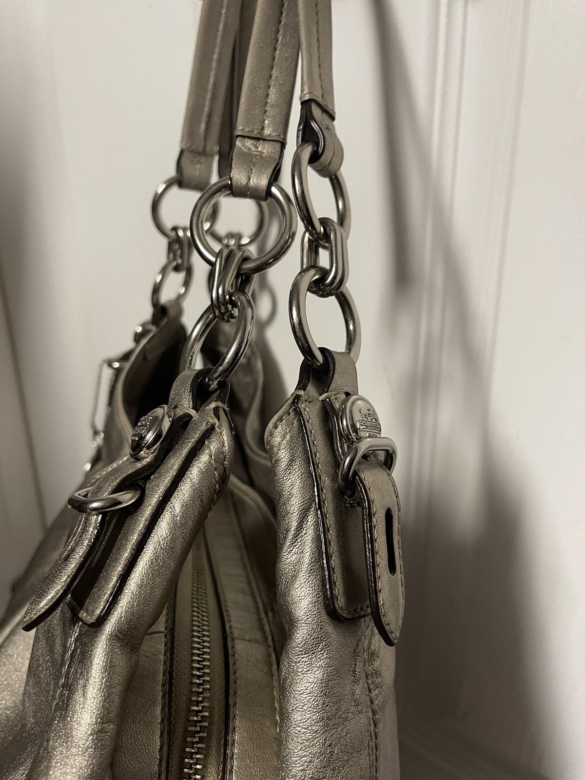 Coach Madison Maggie Champagne Gold Metallic Leather Shoulder Bag 15742
