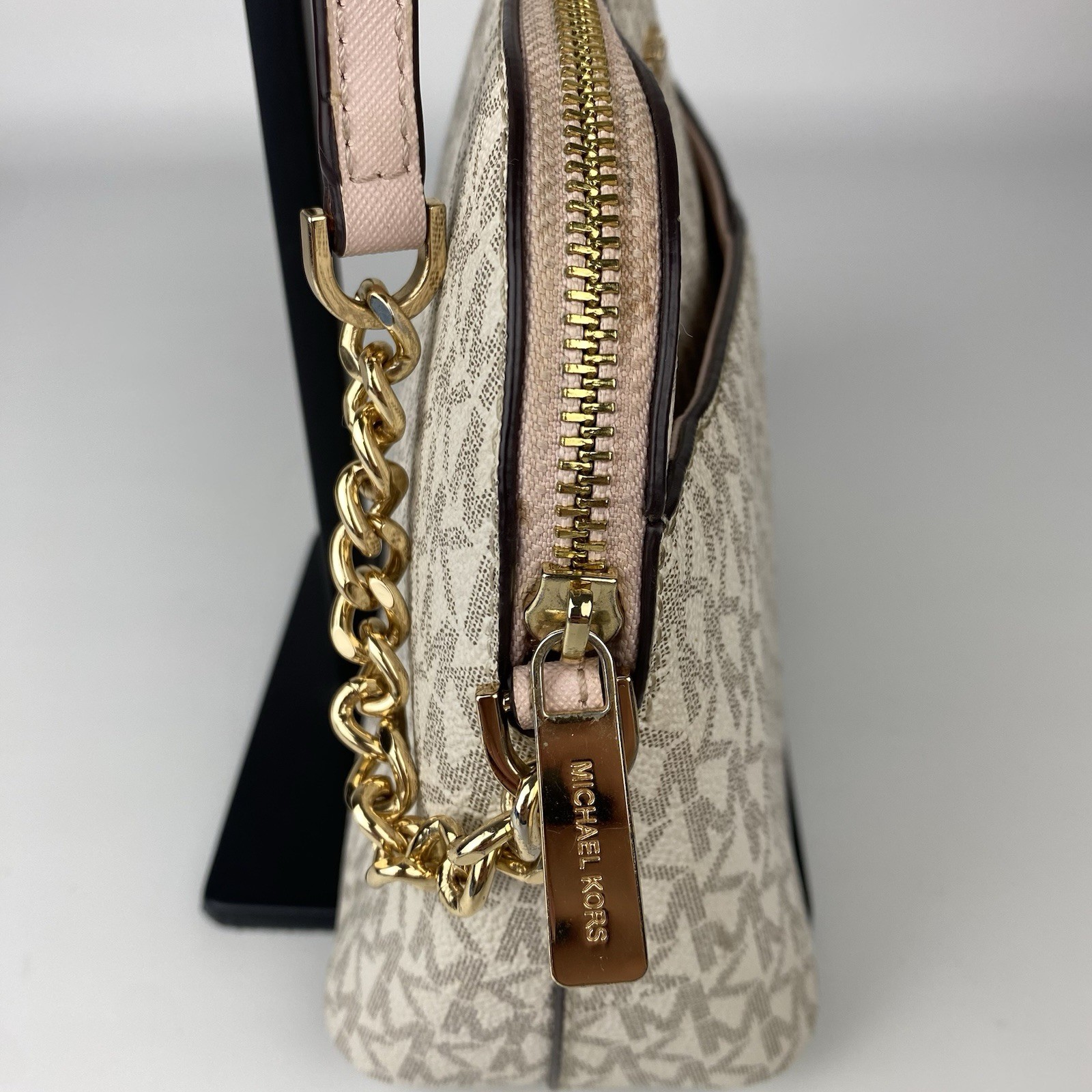 Michael Kors Mercer Logo and Leather Accordion Crossbody Bag Pink Medium
