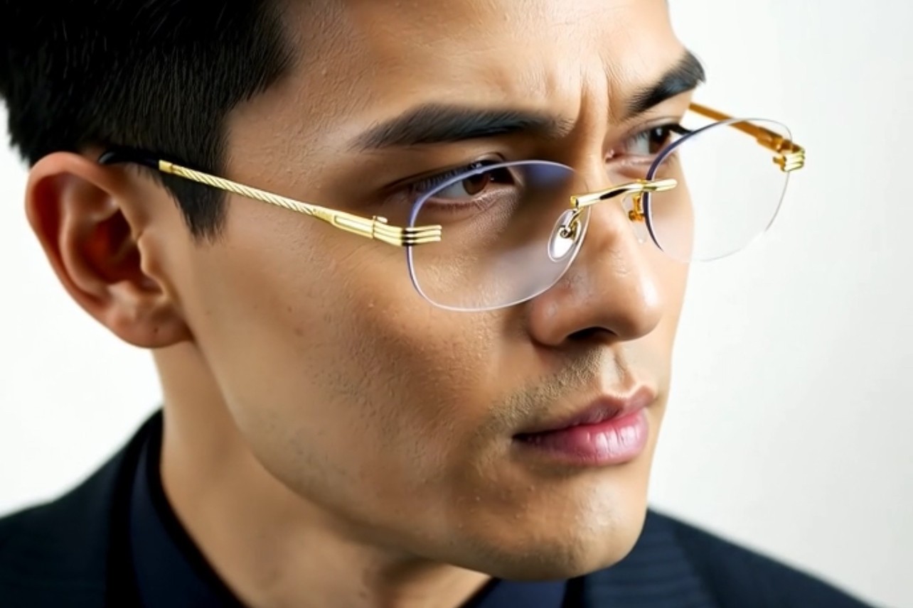 Vintage Gold Frame Rimless Luxury Men’s Hip Hop Clear Lens Retro Fashion Glasses