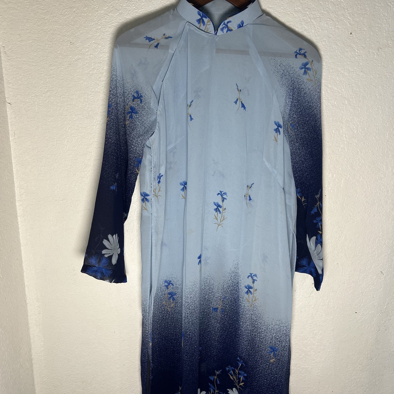 Women Blue Floral Grannycore Long Kimono Spring Fairy