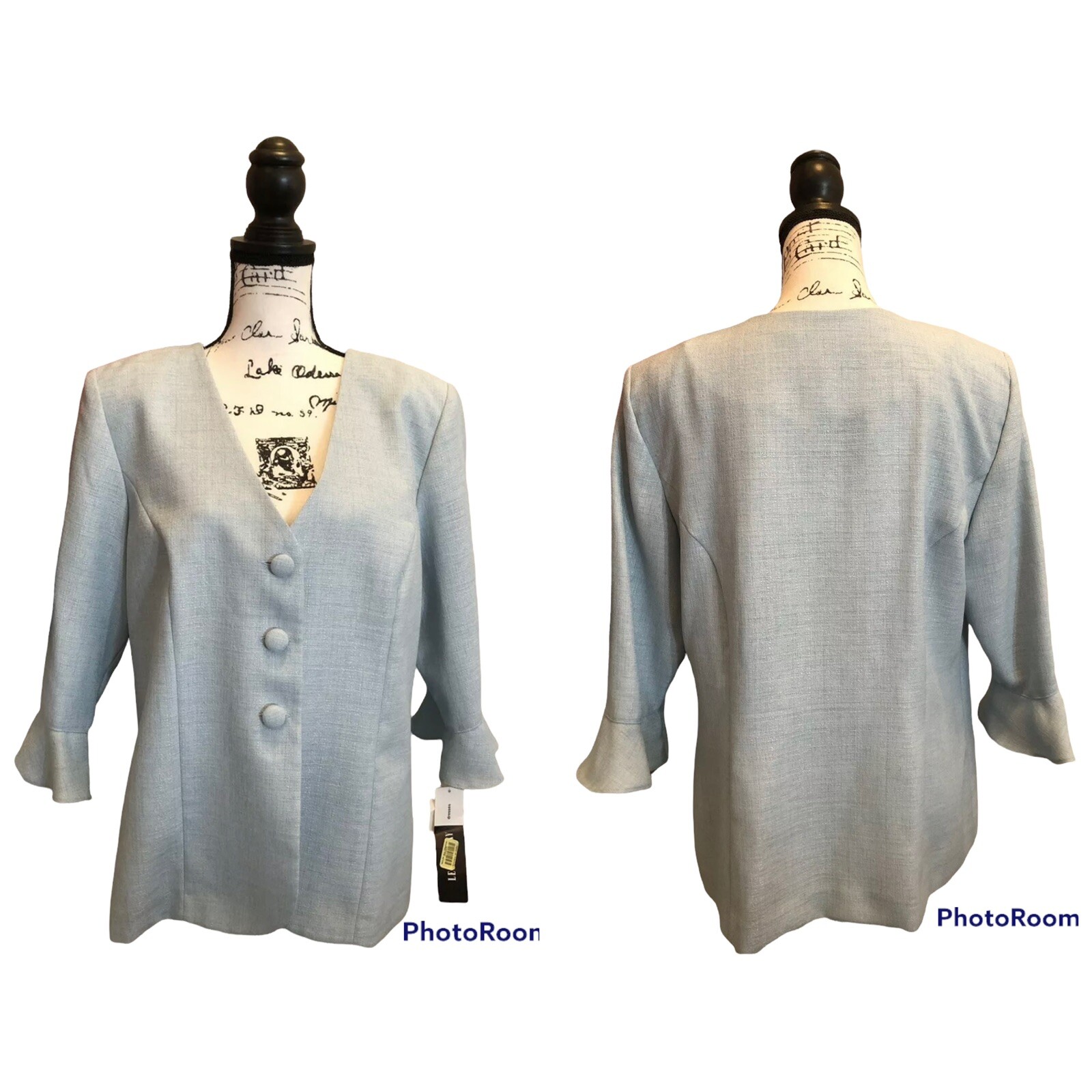 Leslie Fay Womens Blazer Jacket Blue Size 16P Petite Blouse Shirt NWT Office