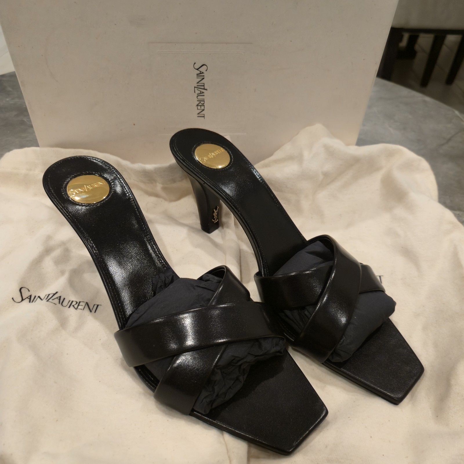 Women’s Saint Laurent Jill 75 leather Mules Ysl Logo Size 39 (8.5) Made In Italy