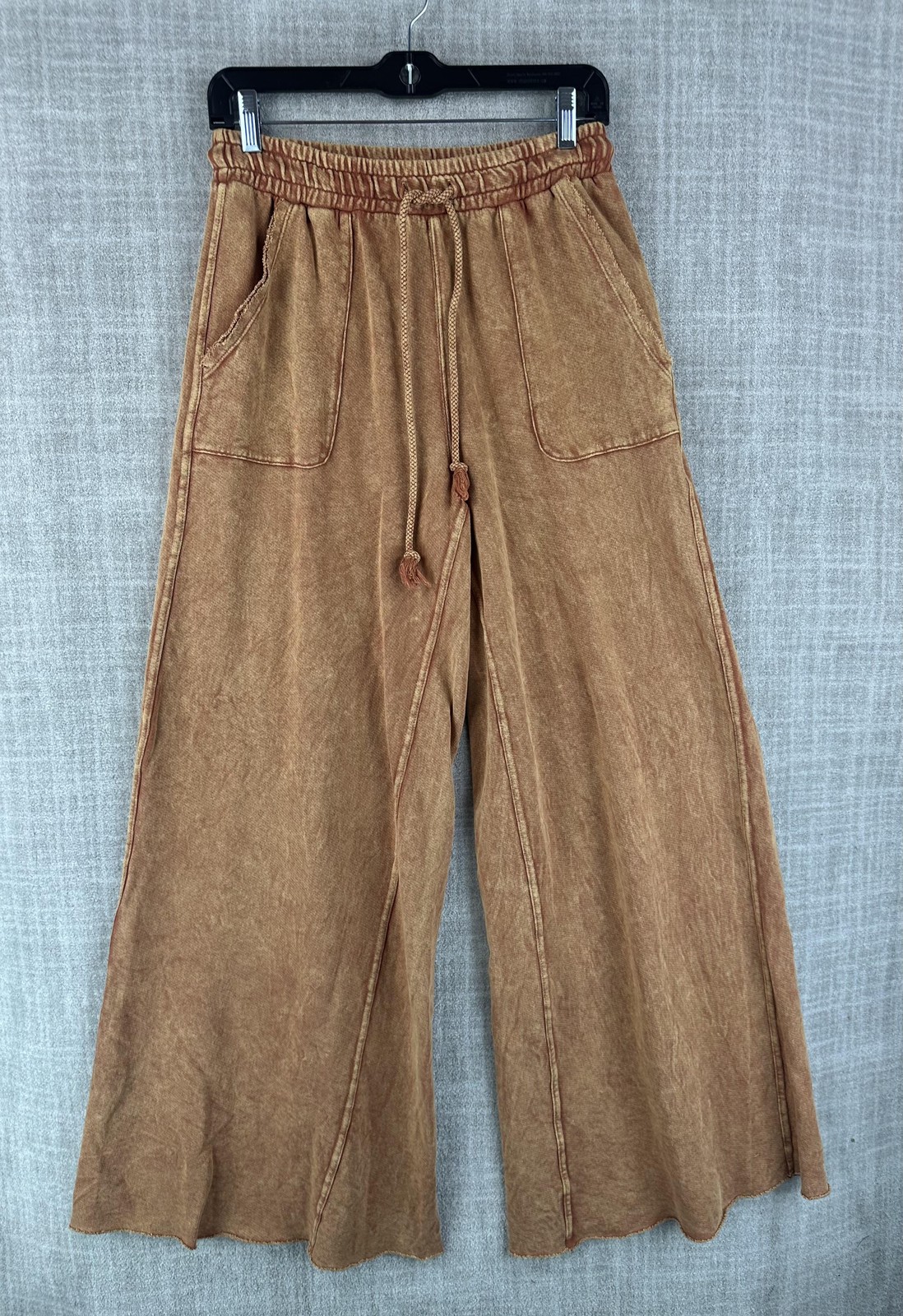Three Bird Nest Pants Womens S Brown Harem Terry Cotton Pleated Drawstring