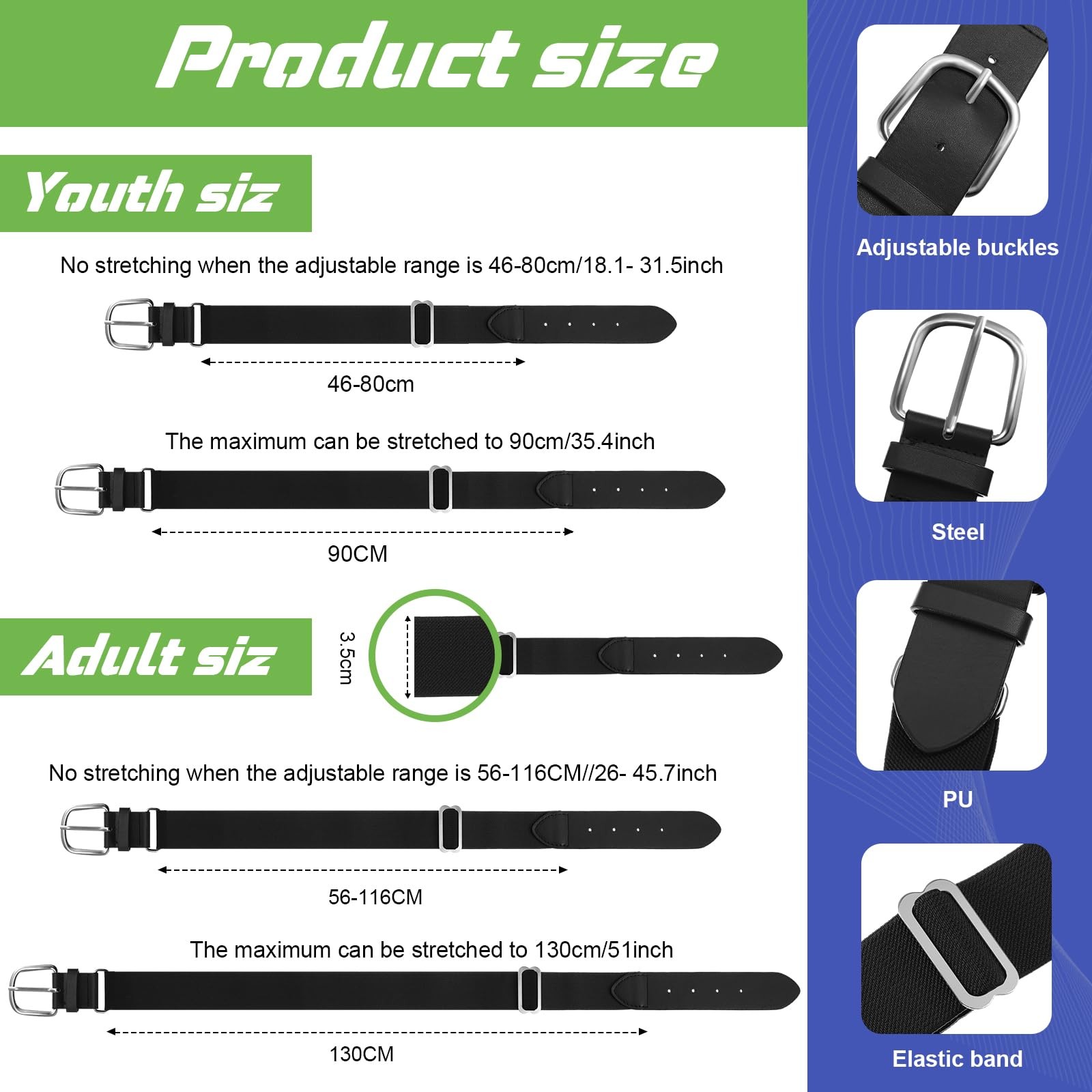 24 Pcs Baseball/softball Belts Bulk, Stretch Youth & Adult Sizes Adjustable, …