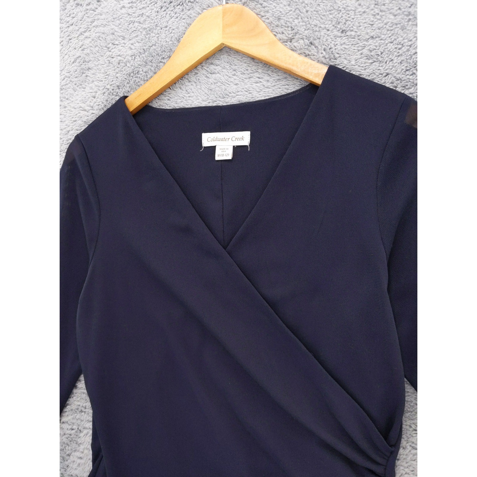Coldwater Creek Mesh Top Medium M 3/4 Sleeve Surplice Ruched
