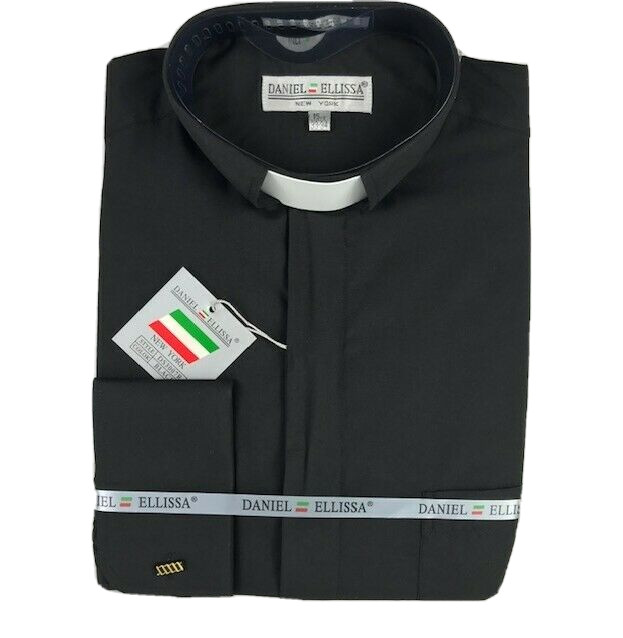 Daniel Ellissa Men Clergy Banded Collar Shirt Black White Tab Sizes 14.5 -22.5