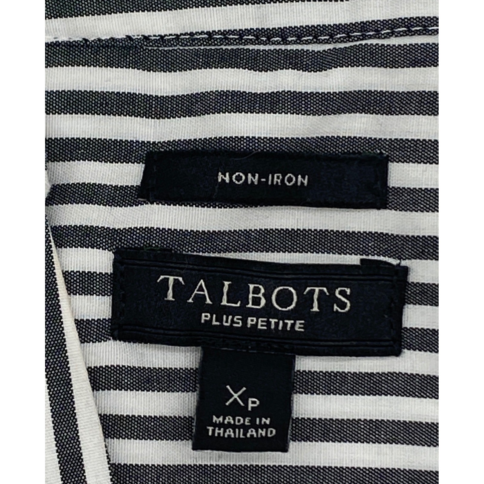 Talbots Womens Plus Petite XP Non-Iron Striped Split Neck Blouse Navy White