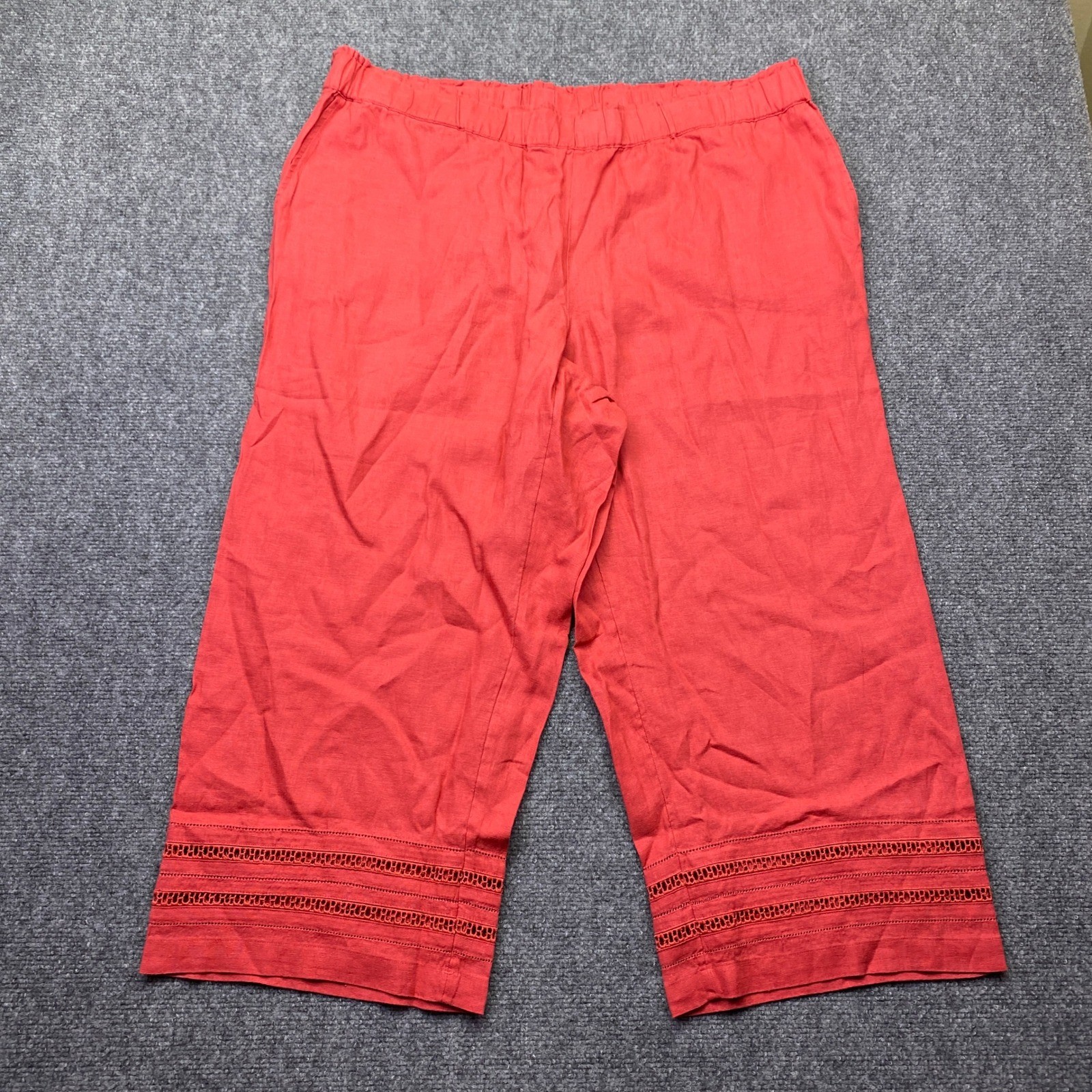 J.Jill Love Linen Red Coral Eyelet Crop Pants 2X NWT 319891 Wide Leg Cottagecore