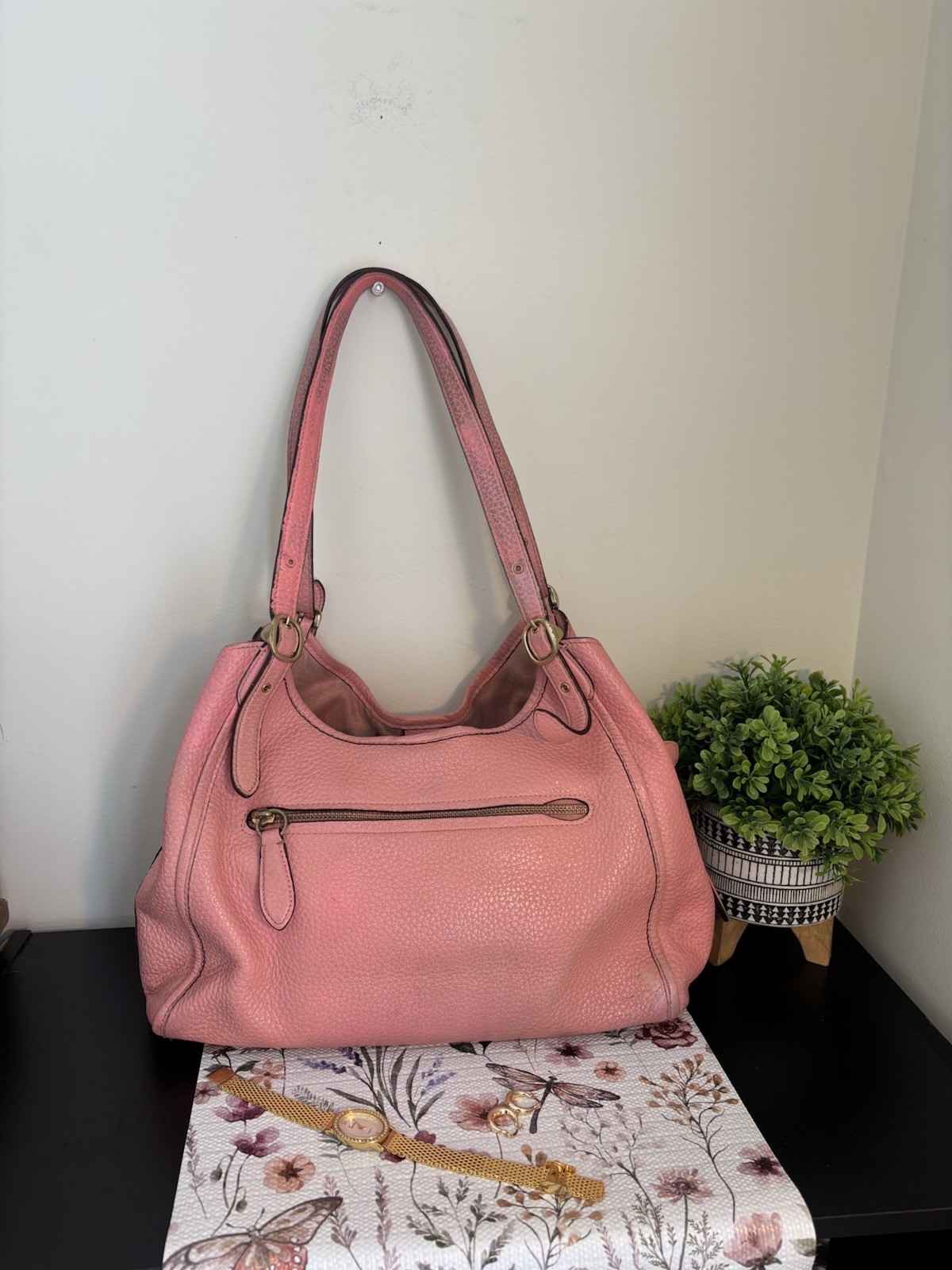Coach Lori Shoulder Bag C4824 Candy Pink Pebbled Leather Large Hobo Purse
