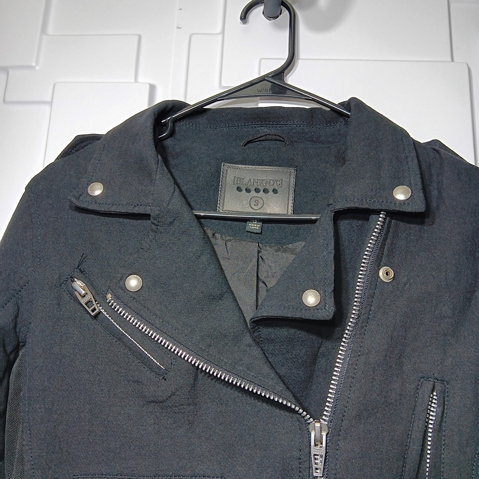 Blank NYC Crepe Moto Jacket Biker Zip Snap Adjust Belt Black Size S