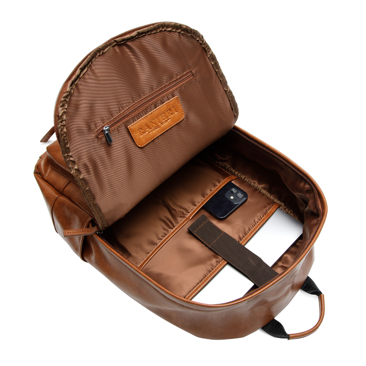 Ranieri Vegan Leather Backpack – 13-inch Laptop Bag – Unisex – Brown