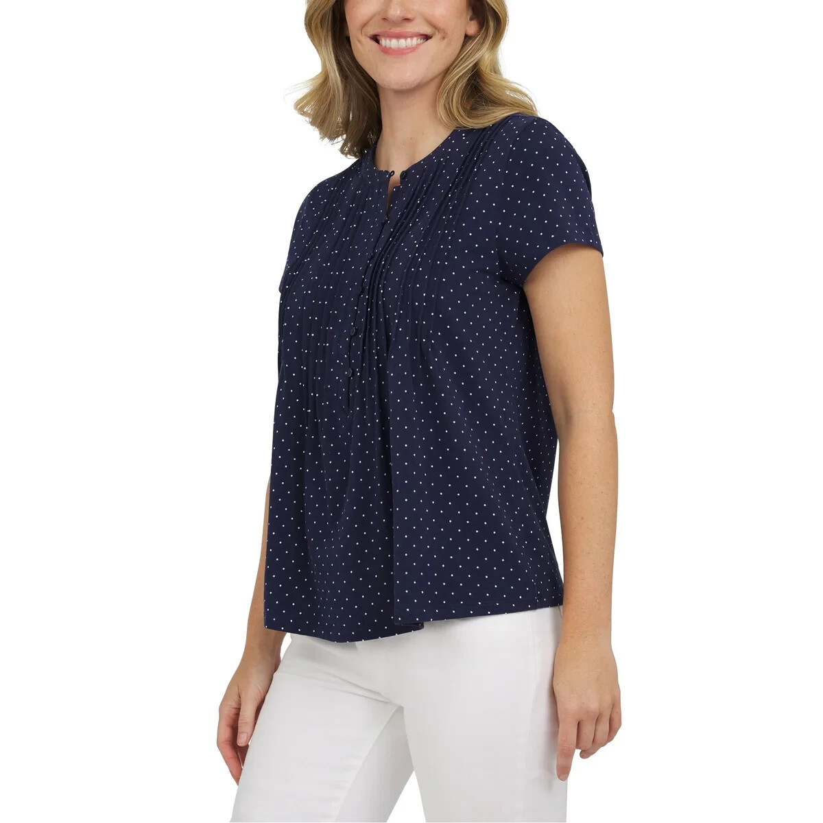 Lands’ End Women’s Short Sleeve Pintuck Blouse