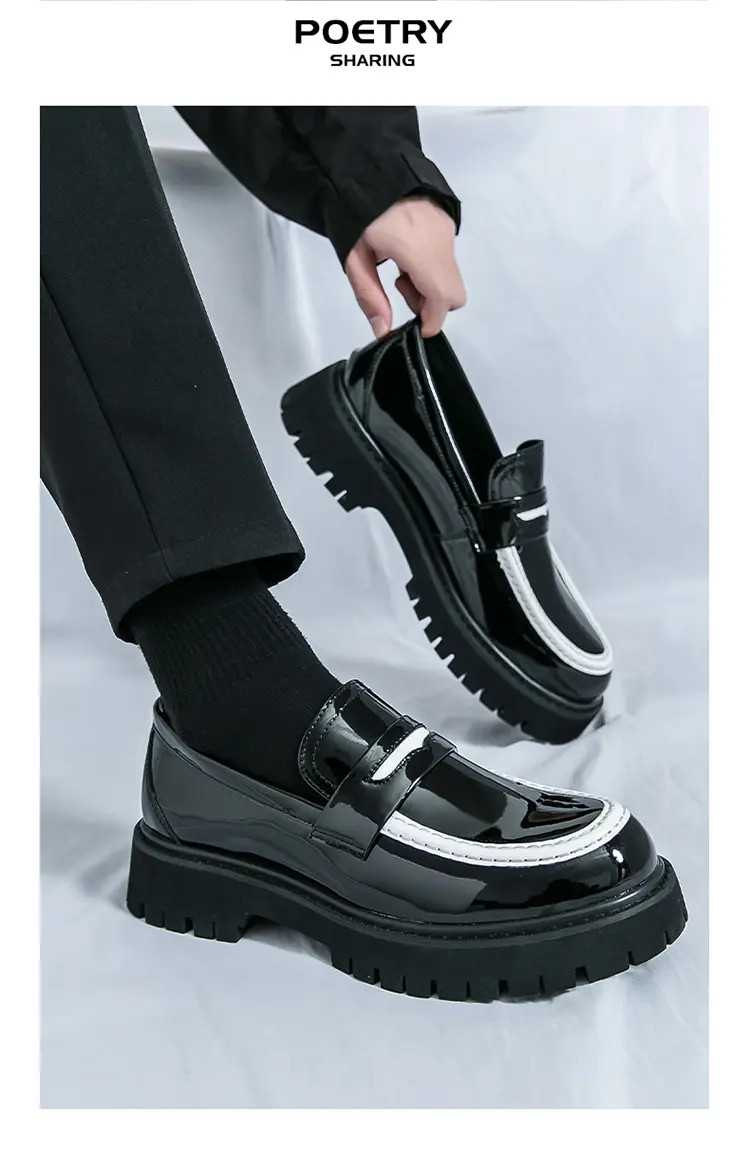 Men’s Platform Color Splicing Faux Leather Slip On Dress Thick Sole Formal Shoes