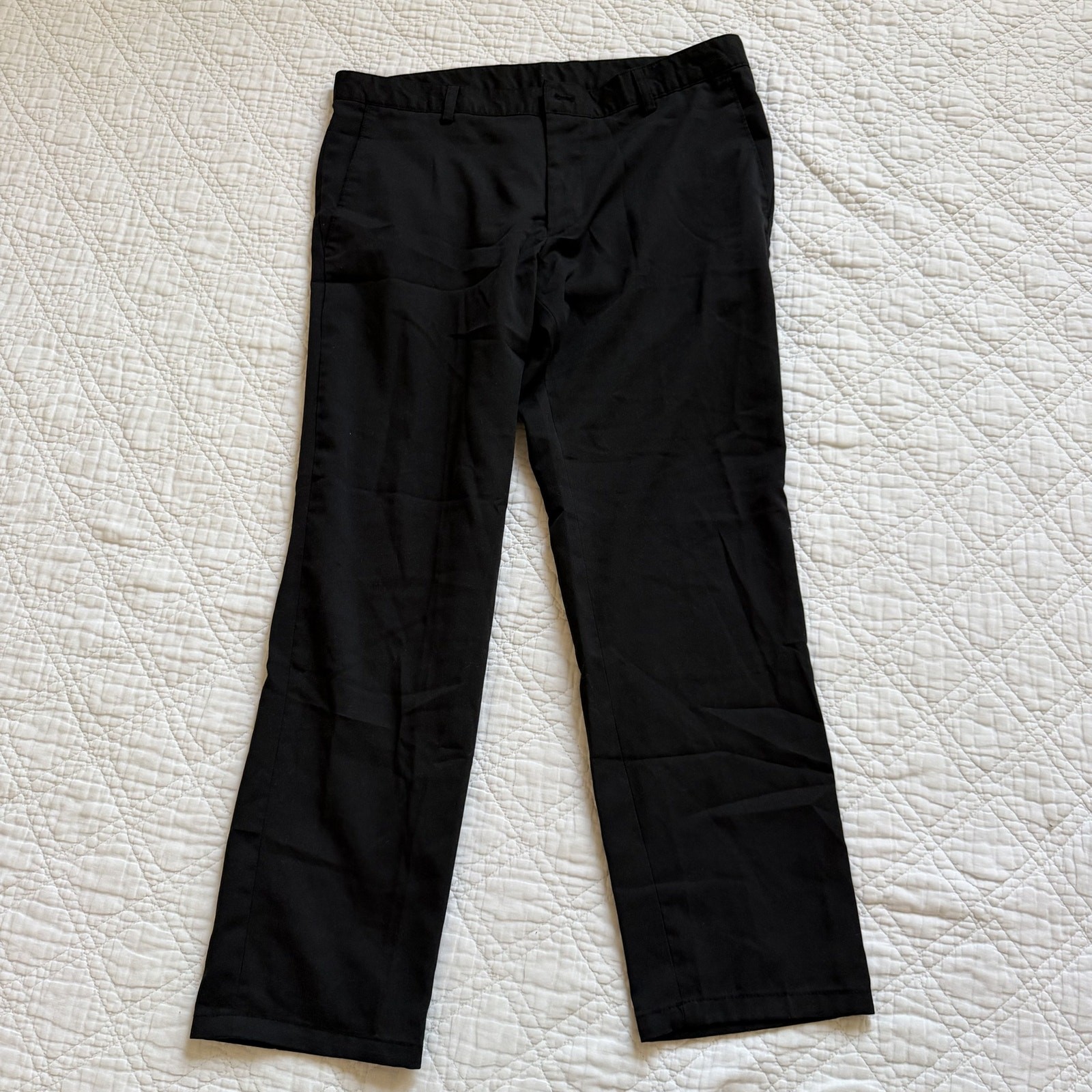 Done Korean Flat Front Straight Leg Stretch Trousers Black Size L