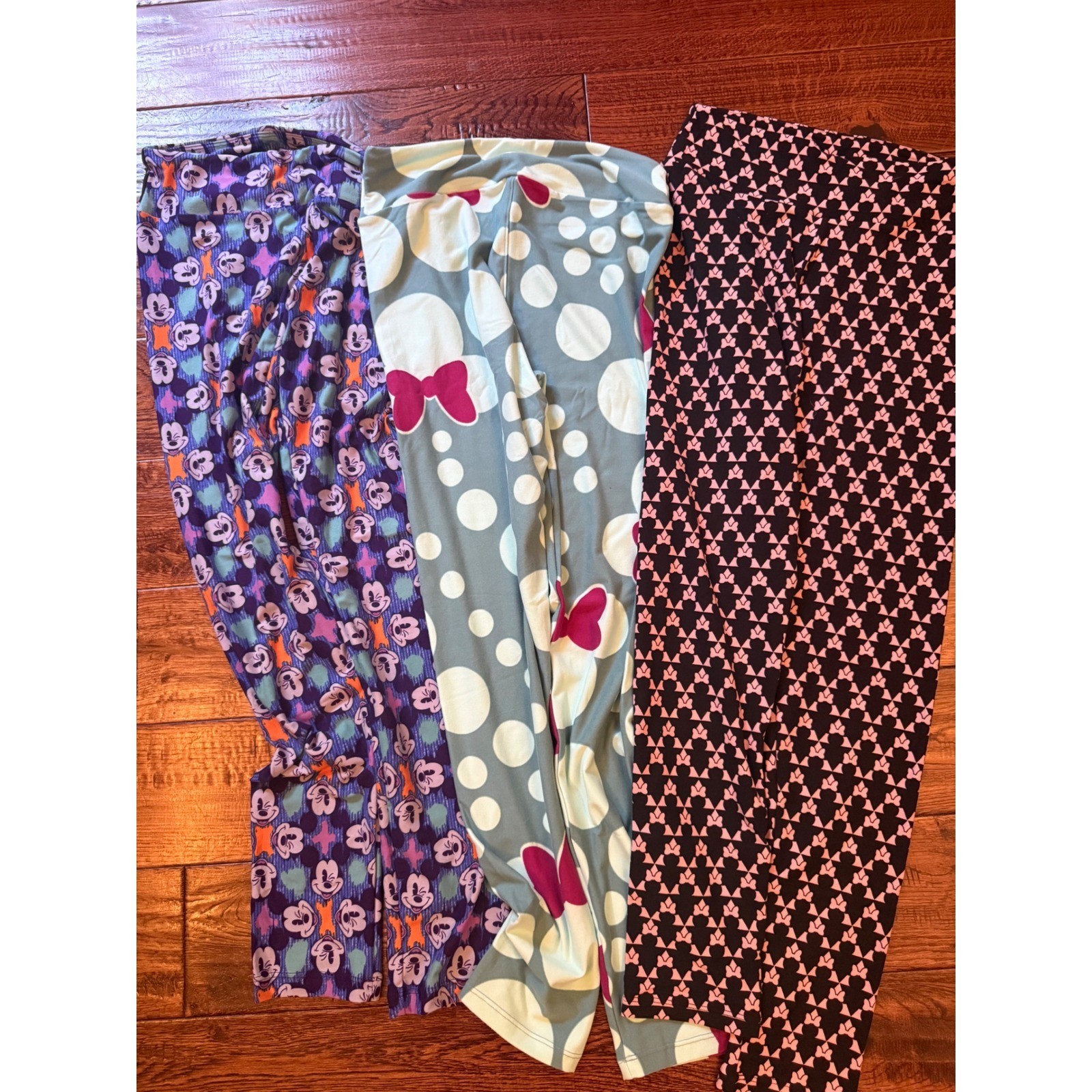 LuLaRoe Disney Leggings Bundle Mickey Minnie Mouse Polka Dot Bows Lot of 3 OS