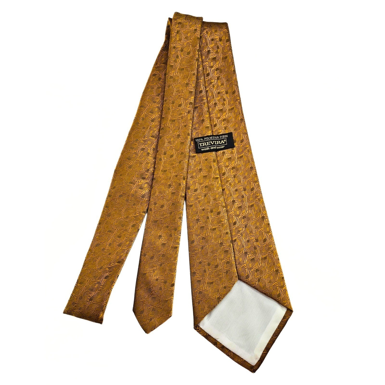 Vintage Famous Barr Trevira Gold Patterned Necktie Men’s Business
