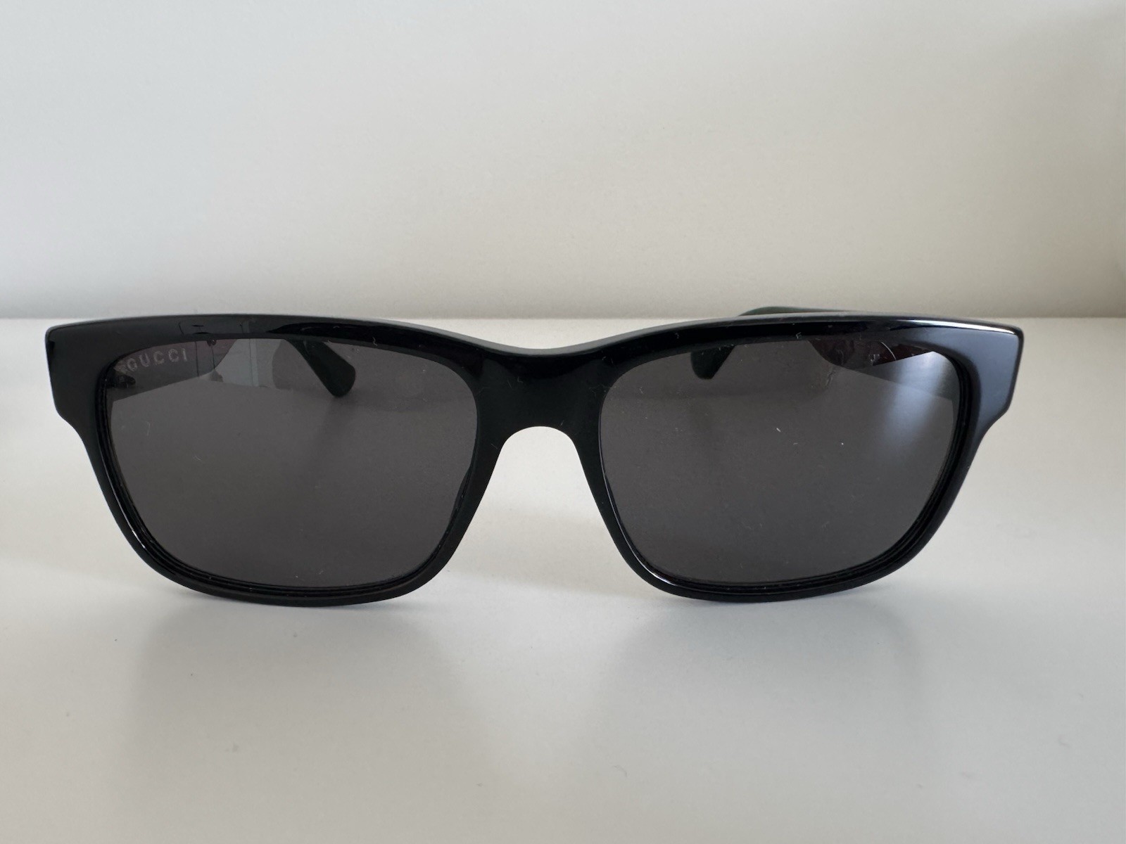 Gucci GG0340S 006 Black Green Red Stripe Grey Lens Rectangle Sunglasses