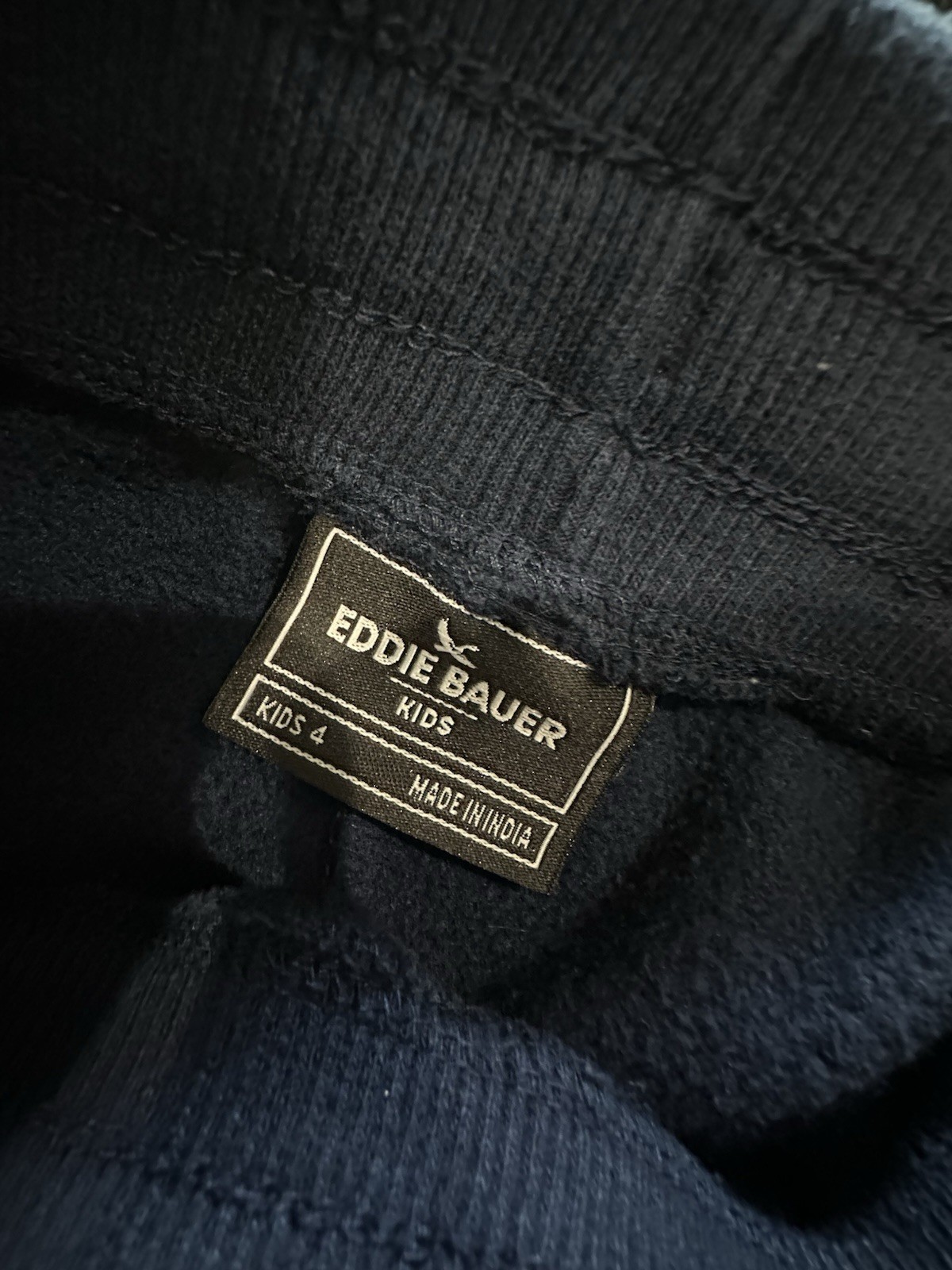 3- Eddie Bauer Boys Jogger Pants Blue/Beige/Black Cotton Pull-On Drawstring 4T
