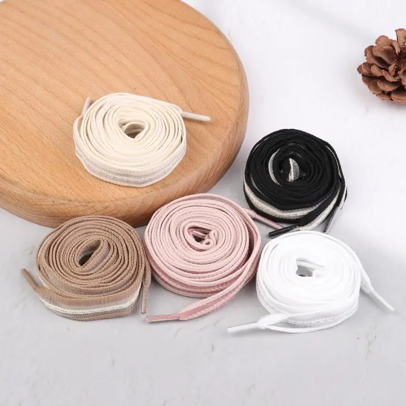 1pair 2cm Bow Wide Flat Shoelaces Fish Silk Transparent Striped Shoelaces Sneake