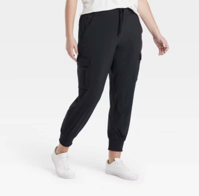 All In Motion Womens Jogger Pants Large Long Tall length Black Lightweight Cargo