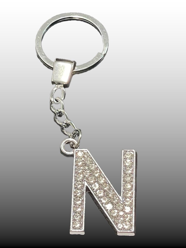Sparkling Silver Rhinestone Letter Keychain