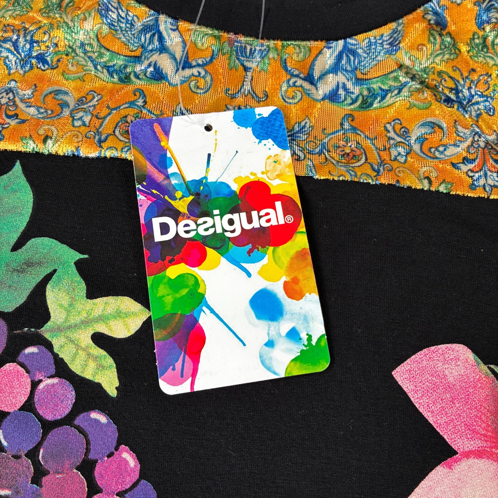 Desigual Dress Womens Large Black Floral Birds Art To Wear Vanity Model NEW