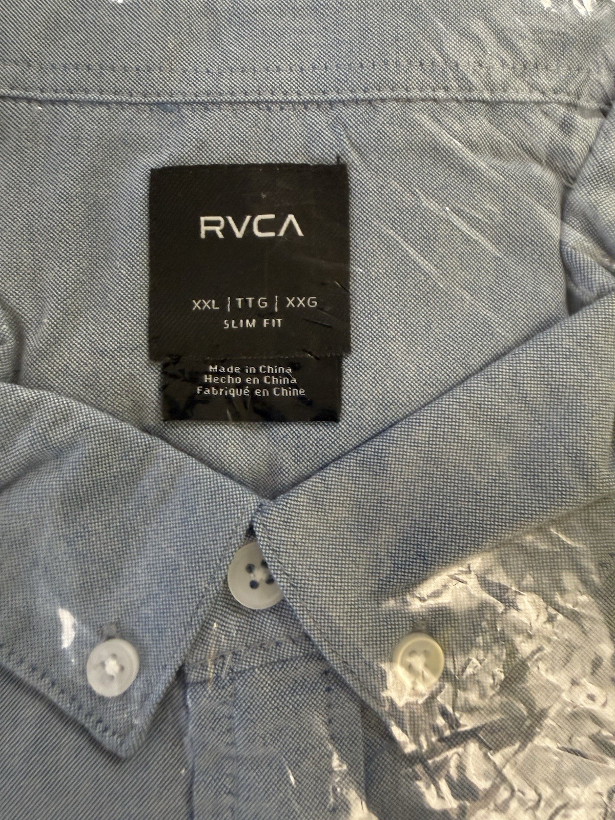 RVCA That’ll Do Stretch SS Button-Down Shirt Slim Fit XXL Oxford Blue