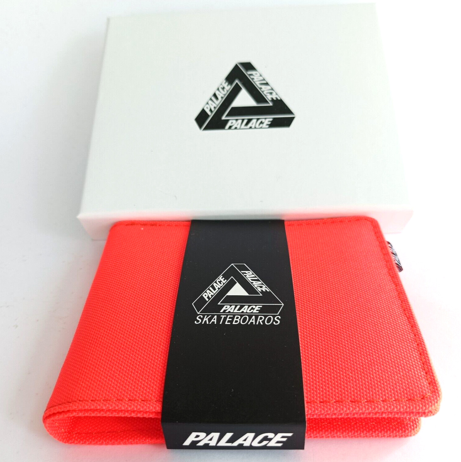 PALACE Wallet White Tri-ferg Logo on Orange Knitted Fabric Original Gift Box New