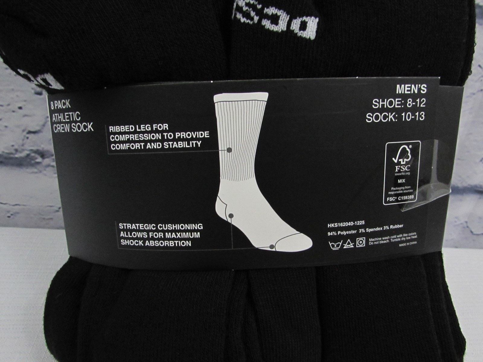 DC SHOES 8 Pack Mens Black Crew Socks Athletic Cushioned Shoe Sizes 8-12 NEW