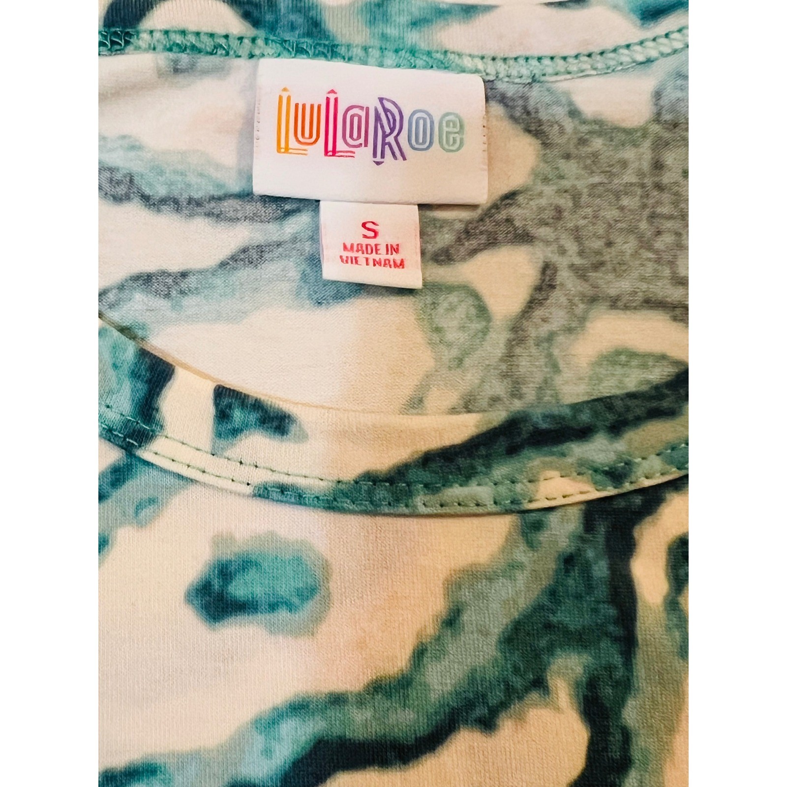 LuLaRoe Mitzi Top Small Teal White Geometric Kaleidoscope High Low Tunic NWT