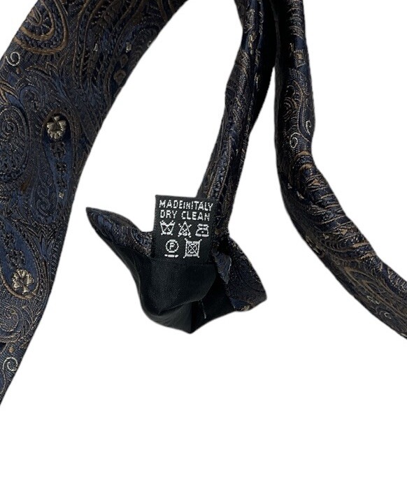 STRELLSON Men’s Silk Tie ITALY LUXURY Blue Brown Paisley W:3.7″ EUC