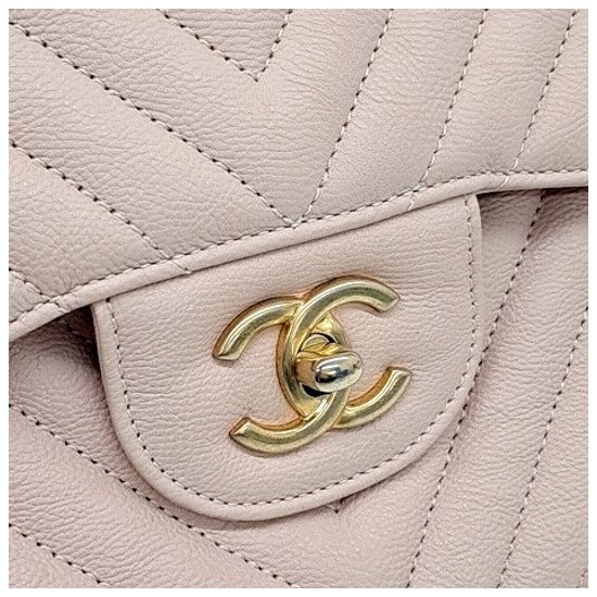 CHANEL Jumbo Classic Large Flap Bag Light Pink Chevron Gold CC 2Way Bag